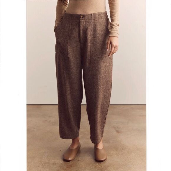 Amente Wool blend baby herringbone ankle pants Size XS/S coco brown - Picture 1 of 10